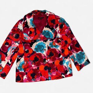 RAFAELLA Studio Women Size L Blazer Bright Bold Floral Jacket Lined L